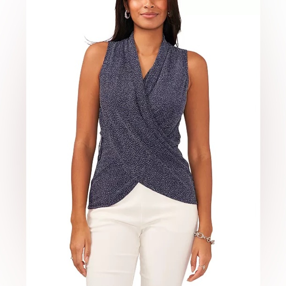 NWT MSK Petite Navy Blue Sleeveless Drape Top Shiny Silver Size XL